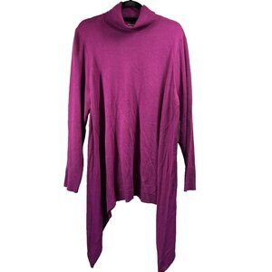 Chico's Women's Top 2X XXL Turtleneck Cashmere Blend Solid Pink Asymmetrical Hem